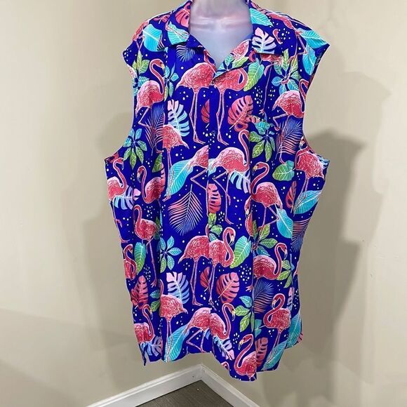 NWOT Tropical Flamingo Button Down Sleeveless Top.  Size 6XL 6X plus size - Picture 1 of 8